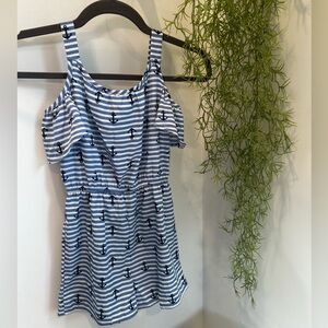 Blue and White Striped Dress with Anchor Print